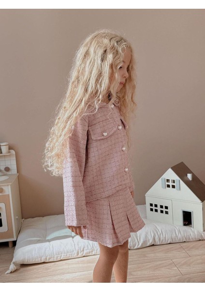 Kız Çocuk Tüvit Kumaş Ceket Etek 2li Takım Şık Özel Gün Gündelik fiyatları