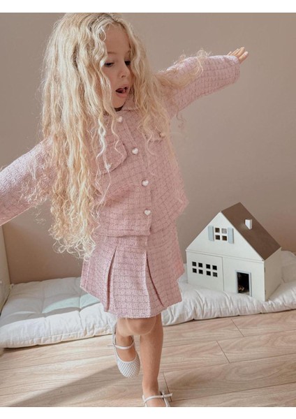 Kız Çocuk Tüvit Kumaş Ceket Etek 2li Takım Şık Özel Gün Gündelik modelleri