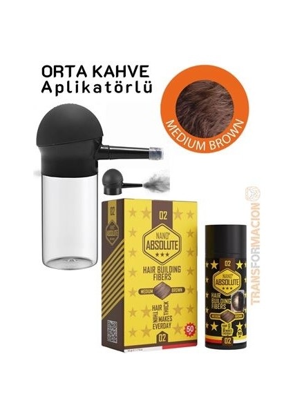 Aplikatörlü Saç Dolgunlaştırıcı Fiber Topik Toz Orta Ton Kahverengi