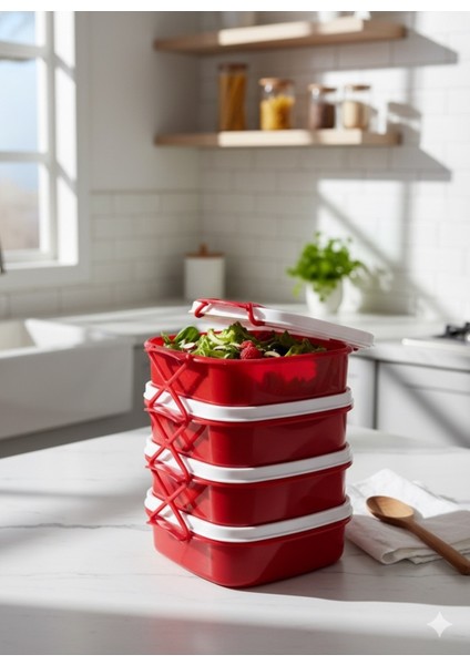 4 Katlı Beslenme Kutusu Kilit Mekanizmalı Okul Piknik Işyeri