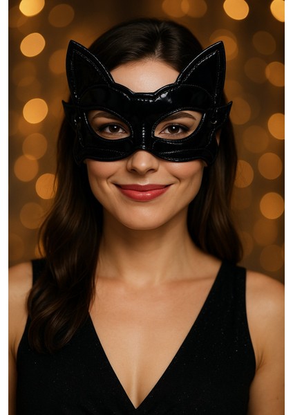 Kedi Şekilli Siyah Parlak Kumaş Maske Yetişkin Uyumlu Rahat Lastikli Kedi Kostüm Maskesi fiyatları