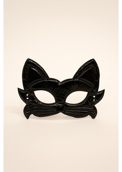 Kedi Şekilli Siyah Parlak Kumaş Maske Yetişkin Uyumlu Rahat Lastikli Kedi Kostüm Maskesi modelleri