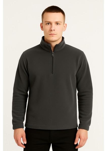 Erkek - Kadın Kalın Kışlık Yarım Fermuarlı Regular Fit Polar Ceket