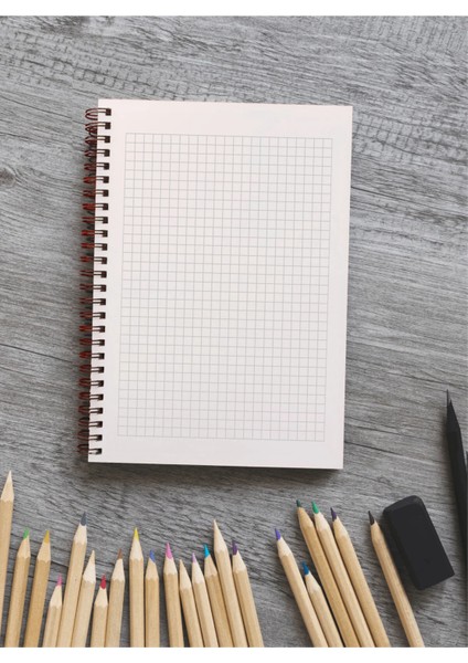 A4 Spiralli Karton Kapak - 4’lü Set - Kareli - Okul Defteri - 80 Yaprak