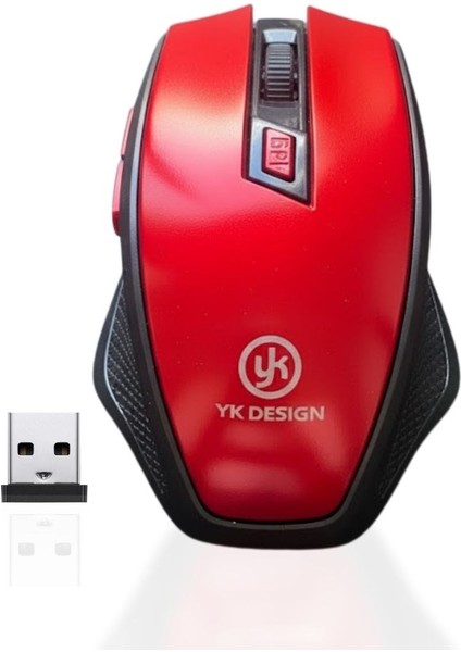 Kırmızı Renkli Baş Parmak Destekli Ergonomik Sessiz Kablosuz Mouse – USB Alıcılı, Ofis ve O