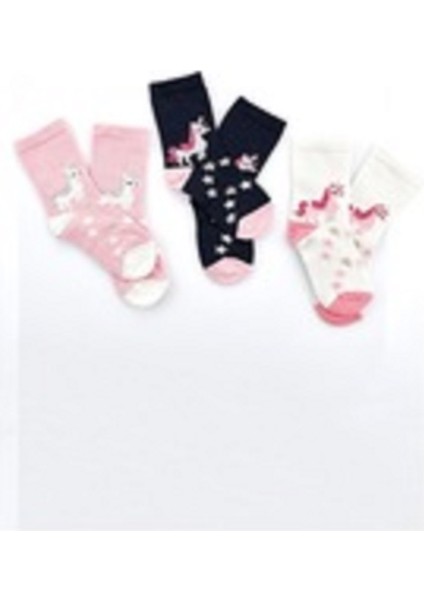 Simli Boynuzlu At Desen Soket Çorap Pamuklu (Penye) 3'lüpembe