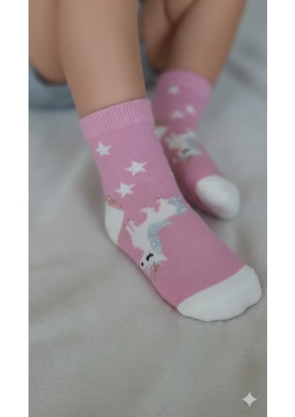 Simli Boynuzlu At Desen Soket Çorap Pamuklu (Penye) 3'lüpembe modelleri