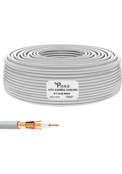 2+1 Cctv 0.22 Kamera Kablosu Gold 100MT Poke PK-1018