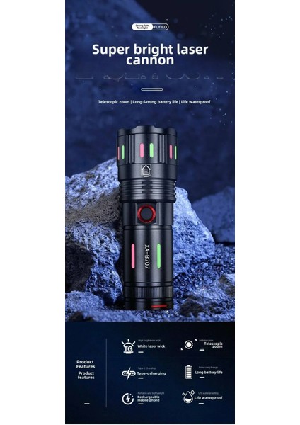 LED El Feneri 2000 Lümen USB Şarj Edilebilir Flash Işığı Yüksek Güçlü El Feneri Taktiksel indirimleri