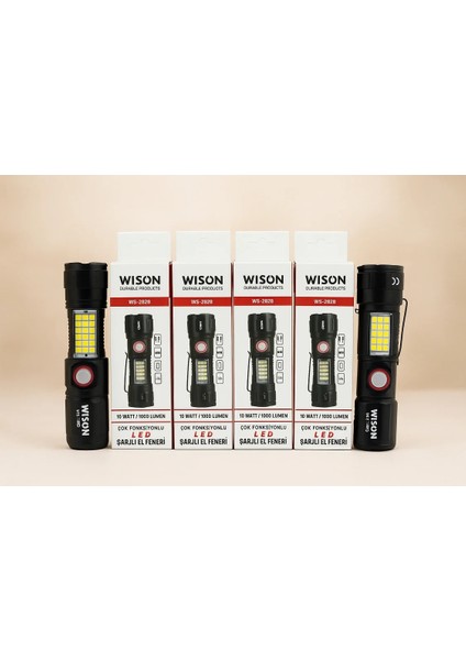 WS-2828 Ultra USB Şarjlı Polis El Feneri, Bekçi, Asker El Feneri Kırmızı Mavi Çakarlı 1000 L indirimleri