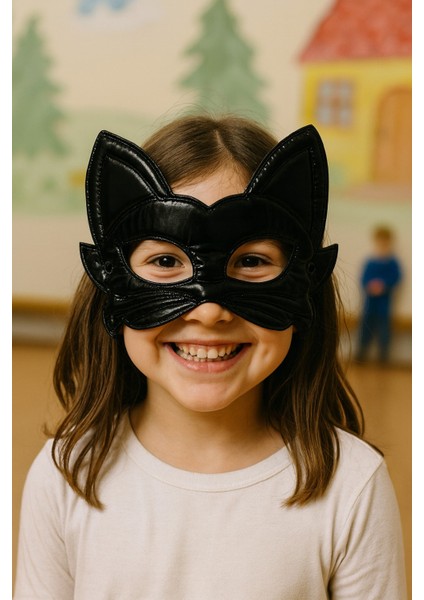 Parlak Siyah Kedi Maskesi Cocuk Tiyatro Kostum Aksesuar Parti Kullanimi Icin Uygun Model