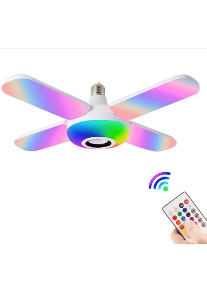 Lamba 4 Kanatlı E27 Duya Takılan Kumandalı Katlanabilir LED Müzik Lamba Işığı Avize Bluetoot
