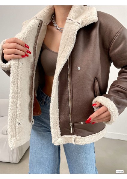 Peluş Kürk Astarlı Fermuarlı Cepli Ceket fiyatları