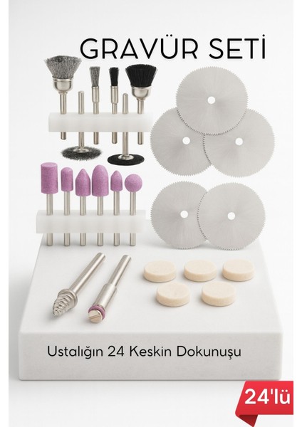 24'lü Mini Gravür Seti Dremel Ucu: Profesyonel Taşlama, Parlatma ve Şekillendirme Aleti