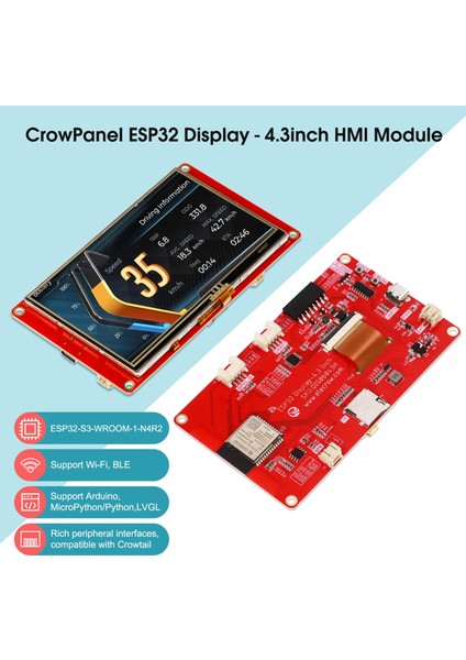 Crowpanel Basic 4.3-Inch Hmı ESP32-S3 Aı Destekli Programlanabilir Çerçevesiz Dokunmatik Ekran