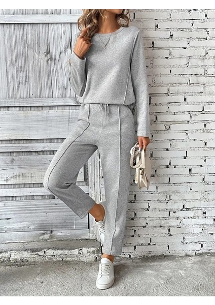 Cottonlab Kadın Uzun Kollu Yanları Nervurlu Viskon Iki Iplik ve Pantolon Ikili Takım