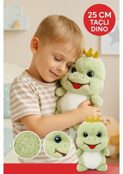 25 cm Taçlı Dino Peluş Oyuncak – Sevimli Yeşil Dinozor | Çocuk Hediyesi & Oyun Arkadaş
