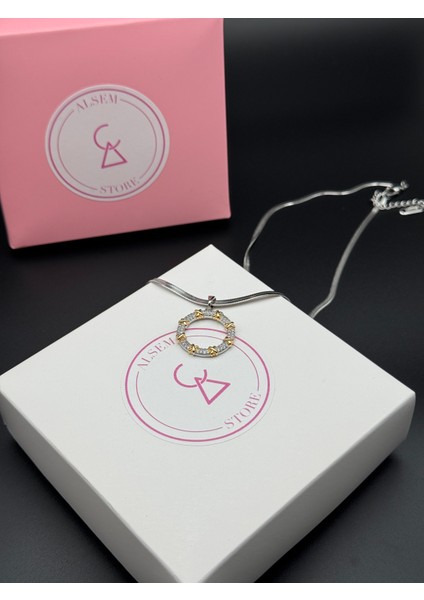 925 Ayar Gümüş Gold Detaylı Baget Zirkon Kolye | Italyan Zincirli Minimalist Pırlanta Kesim Kadın Kolyesi