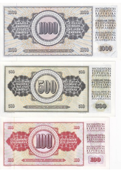 Yugoslavya 1000-500-100 Dinar Yabancı Kağıt Para Seti ‘ 3 Parça ‘ Çil ( Unc ) Koleksiyon Para fiyatları