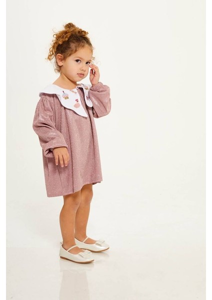 Kız Çocuk Yaka Detaylı Simli Elbise Özel Gün Elbisesi Özel Koleksiyon