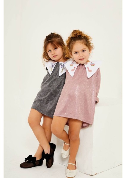 Kız Çocuk Yaka Detaylı Simli Elbise Özel Gün Elbisesi Özel Koleksiyon modelleri