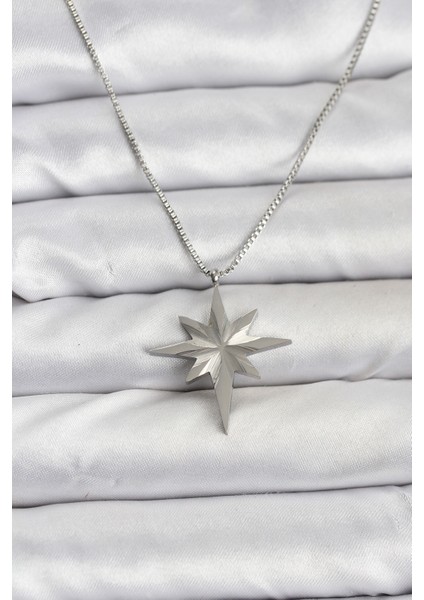 316L Çelik Zincir Gümüş Renk Kutup Yıldızı Model 60 cm Zincir Kadın Kolye - Lisinya