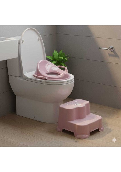 2 Parça Tuvalet Başlangıç Seti Basamak Klozer Adaptör Çocuk Bebek Pembe Mavi