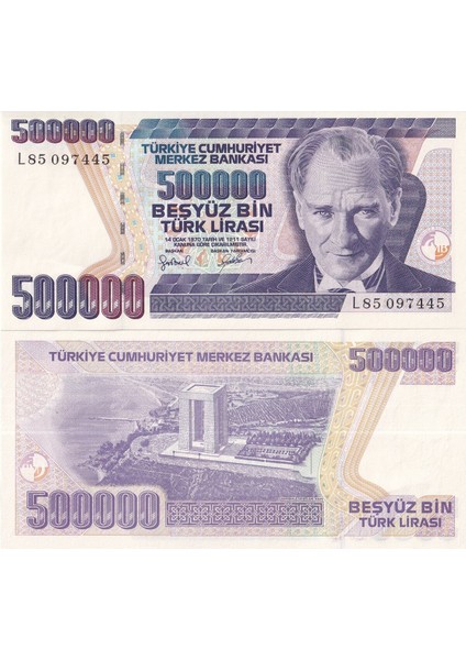 7.emisyon 500.000 Lira L Harfi Yerli Kağıt Para Çil ( Unc ) Koleksiyon Para