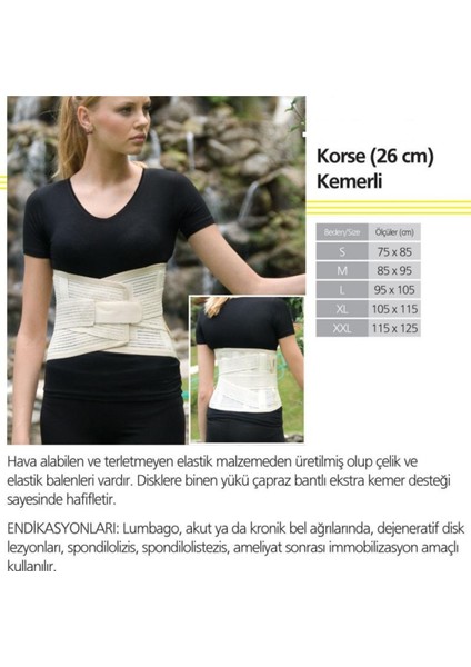 26 cm Lumbosakral Çelik Balenli Bel Destek Korse fiyatları