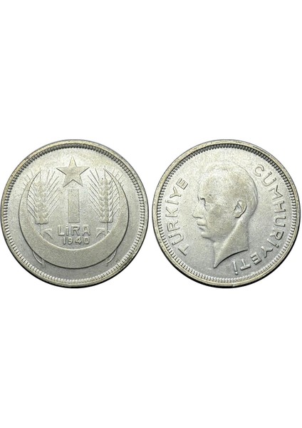 Türkiye 1940 Yılı Inönü Gümüş 1 Lira Çil ( Unc ) Koleksiyon Gümüş Para