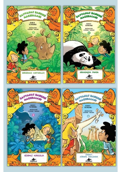 Hayvanat Bahçesi Maceraları Serisi Seti (4 Kitap Renkli ve Resimli) - Guido Sgardoli