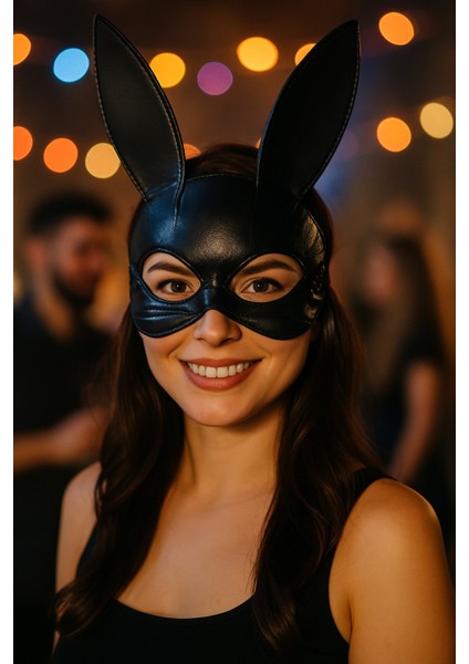 Siyah Tavşan Maskesi Yumuşak Kumaş Malzeme Yetişkin Boy Lastikli Rahat Kullanım Parti Aksesuarı