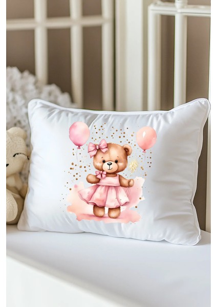 Ayıcık ve Balon Detaylı Isme Özel Bebek Dolgulu Yastık