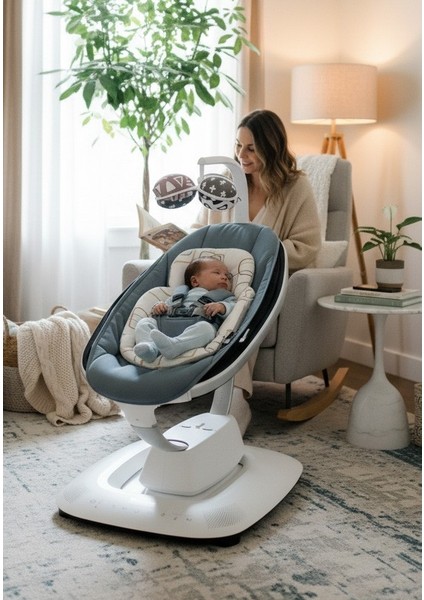 4moms Mamaroo 5.0 Elektrikli Ana Kucağı - Slate Blue + Yenidoğan Destek Pedi fırsatları