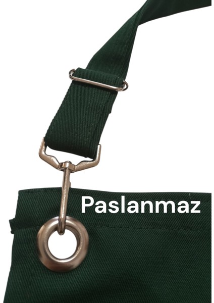 Gabardin Kumaş Ayarlanabilir Askılı Yeşil Garson – Barista – Şef Önlüğü (Paslanmaz Metal Aksamlı) modelleri