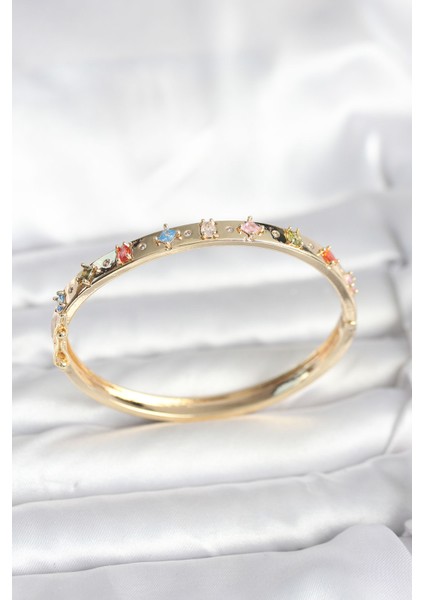 Pirinç Gold Renk Zirkon Taşlı Kelepçe Bileklik - BLK-0008