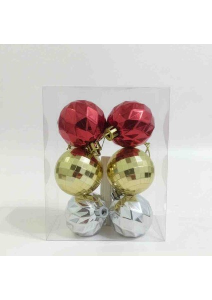 Yılbaşı Süs Topları 5 cm 6 Ad Desenli Parlak 3 Renk 2 Şer Ad Cici Reknler