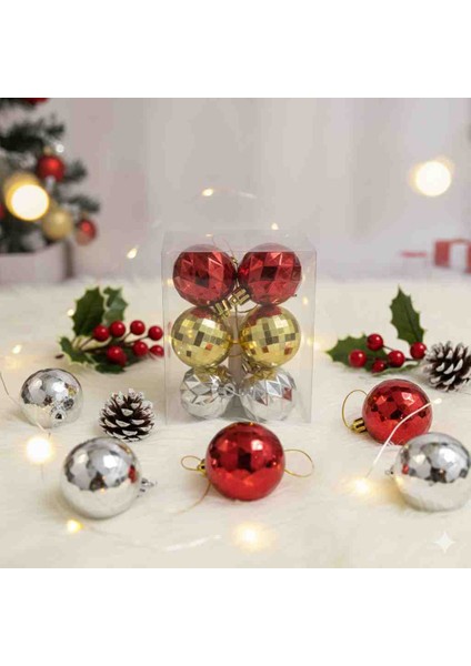 Yılbaşı Süs Topları 5 cm 6 Ad Desenli Parlak 3 Renk 2 Şer Ad Cici Reknler modelleri