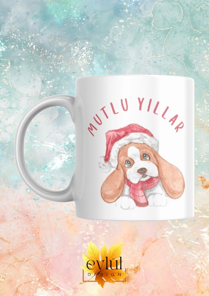 Yılbaşı Özel Tasarım Sevimli Köpek Baskılı Kupa Bardak Hediye Çay-Kahve Bardağı