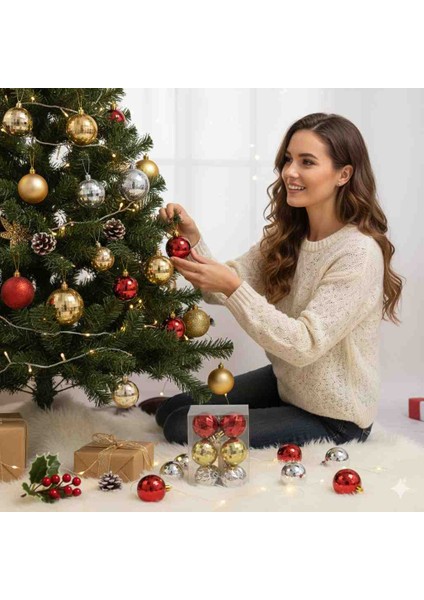 Yılbaşı Süs Topları 5 cm 6 Ad Desenli Parlak 3 Renk 2 Şer Ad Cici Reknler fırsatları
