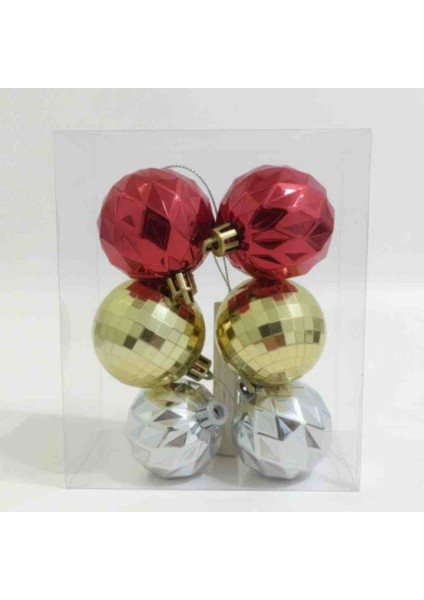 Yılbaşı Süs Topları 5 cm 6 Ad Desenli Parlak 3 Renk 2 Şer Ad Cici Reknler indirimleri