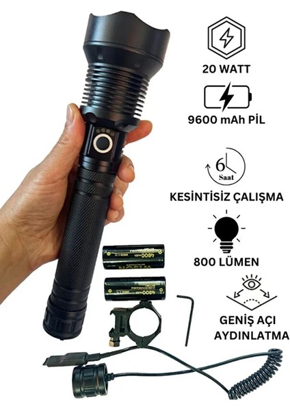 Wison WS-5412 Tüfek Feneri, Geniş Açı Avcı El Feneri 20 Watt (5224)