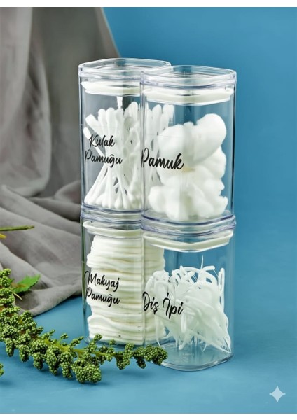 4'lü Akrilik Kulak Pamuğu & Pamuk & Makyaj Pamuğu & Diş Ipi Organizeri 300 ml Banyo Seti fiyatları