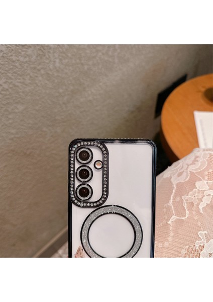 Samsung Galaxy A06 Uyumlu Şeffaf Taşlı Magsafe Özellikli Kılıf