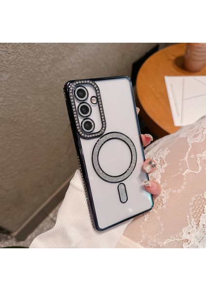 Samsung Galaxy A06 Uyumlu Şeffaf Taşlı Magsafe Özellikli Kılıf