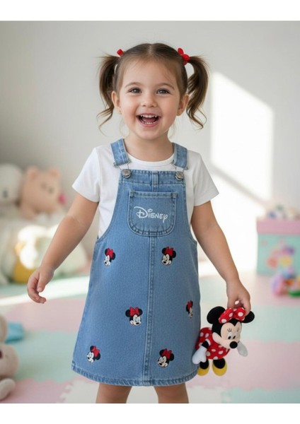 Kız Çocuk Baskılı Kot Salopet Ayarlanabilir Boy