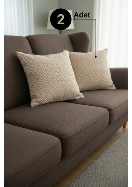 Chevron Bohem Dekoratif Punch Yastık Kırlent Kılıfı | 45X45 Bej