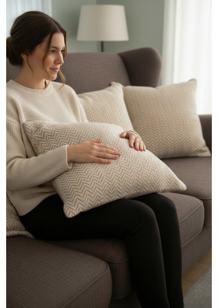 Chevron Bohem Dekoratif Punch Yastık Kırlent Kılıfı | 45X45 Bej fiyatları