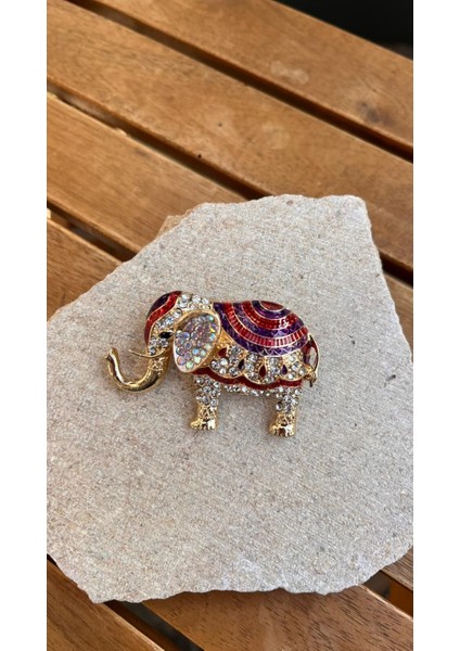 Taşlı Fil Broş
