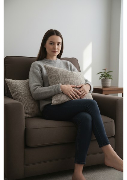 Chevron Bohem Dekoratif Punch Yastık Kırlent Kılıfı | 45X45 Kahverengi modelleri